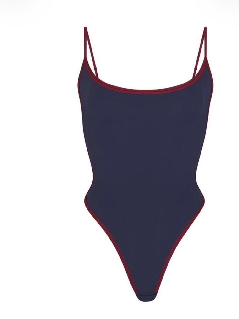 SKIMS Navy One-Piece Swimsuit with Burgundy Trim
